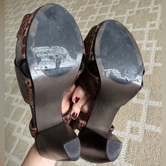 Ash Croc Embossed Brown Leather Slingback Heels Sandals Resort Shoes 38 (7.5-8) - Picture 6 of 10